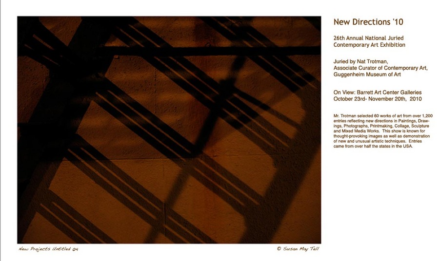 New Projects Untitled_04. I am thrilled that this is the 2nd exhibition this year in which Nat Trotman, Associate Curator of Contemporary Art, Guggenheim Museum of Art , included my work. : New Projects : SUSAN MAY TELL: Photographs of Space, Silence & Solitude