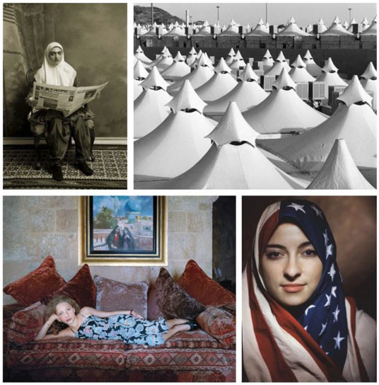 The Middle East: A Female Perspective, Photographs © from top left: Shadi Ghadiran, Teem Al , Faisal, Boushra Almutawakel and Rania Matar, Howard Greenberg Gallery, 2014