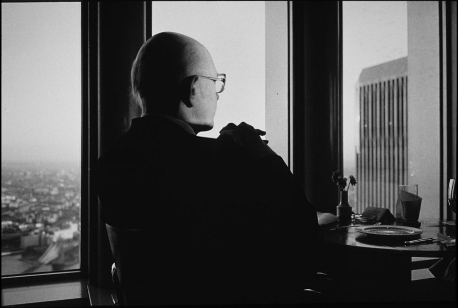 Man at Windows on the World, WTC. When I showed Roy DeCarava my portfolio he particularly liked this and I offered him the print. He refused and said to never give my photographs away. Although I was not a student at Hunter College, he invited me to attend his class, which I did. At the end of the semester I offered to sell him the print for a penny, and I was honored he bought it. : Structured Moments : SUSAN MAY TELL: Photographs of Space, Silence & Solitude